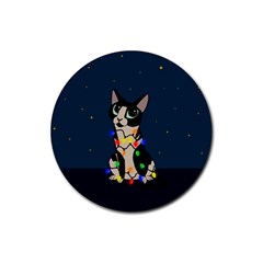 Meowy Christmas Rubber Coaster (round)  by Valentinaart