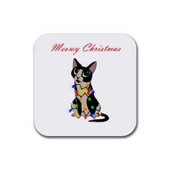 Meowy Christmas Rubber Coaster (square)  by Valentinaart