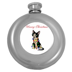 Meowy Christmas Round Hip Flask (5 Oz) by Valentinaart