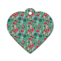 Vintage Christmas Hand-painted Ornaments In Multi Colors On Teal Dog Tag Heart (one Side)