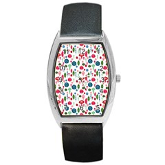 Vintage Christmas Hand-painted Ornaments In Multi Colors On White Barrel Style Metal Watch by PodArtist