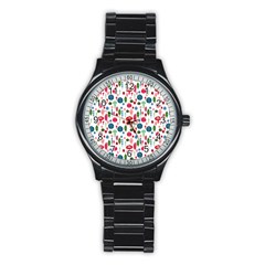 Vintage Christmas Hand-painted Ornaments In Multi Colors On White Stainless Steel Round Watch by PodArtist