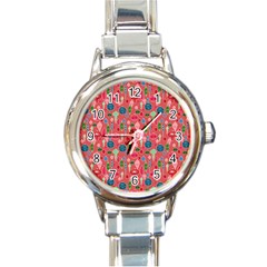 Vintage Christmas Hand-painted Ornaments In Multi Colors On Rose Round Italian Charm Watch