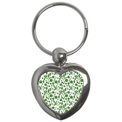 Vintage Christmas Ornaments In Green On White Key Chains (heart)  by PodArtist