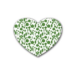 Vintage Christmas Ornaments In Green On White Rubber Coaster (heart)  by PodArtist