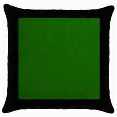 Mini Red Dots On Christmas Green Throw Pillow Case (black) by PodArtist