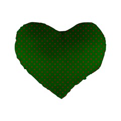 Mini Red Dots On Christmas Green Standard 16  Premium Flano Heart Shape Cushions by PodArtist