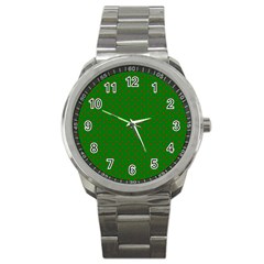 Mini Red Dots On Christmas Green Sport Metal Watch