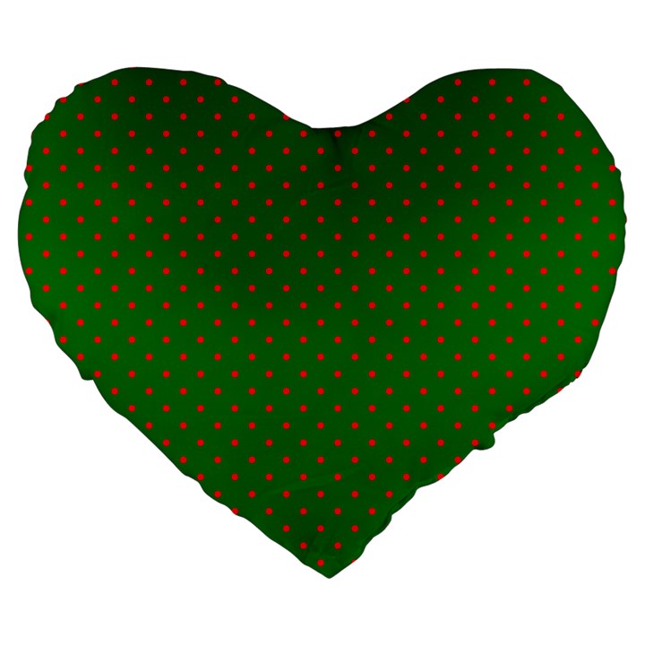 Mini Red Dots on Christmas Green Large 19  Premium Flano Heart Shape Cushions