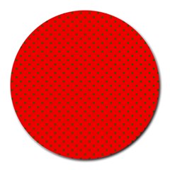 Small Christmas Green Polka Dots On Red Round Mousepads by PodArtist