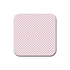Small Christmas Red Polka Dot Hearts On Snow White Rubber Coaster (square)  by PodArtist