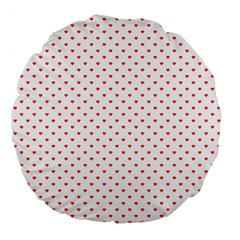 Small Christmas Red Polka Dot Hearts On Snow White Large 18  Premium Round Cushions by PodArtist