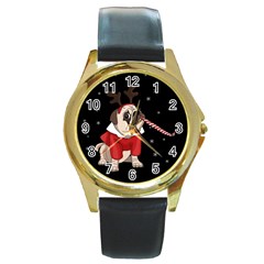 Pug Xmas Round Gold Metal Watch