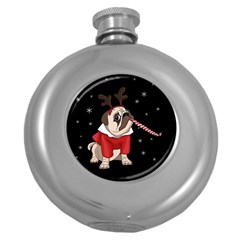 Pug Xmas Round Hip Flask (5 Oz) by Valentinaart