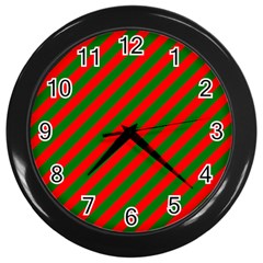 Red And Green Christmas Candycane Stripes Wall Clocks (black) by PodArtist
