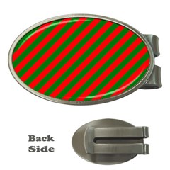 Red And Green Christmas Candycane Stripes Money Clips (oval)  by PodArtist