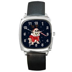 Pug Xmas Square Metal Watch by Valentinaart