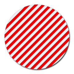 Christmas Red And White Candy Cane Stripes Round Mousepads by PodArtist