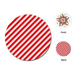 Christmas Red And White Candy Cane Stripes Playing Cards (round)  by PodArtist