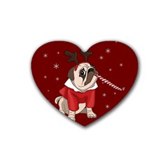 Pug Xmas Rubber Coaster (heart)  by Valentinaart