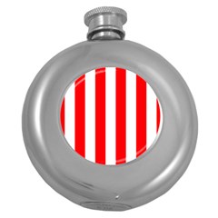 Wide Red And White Christmas Cabana Stripes Round Hip Flask (5 Oz) by PodArtist