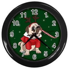 Pug Xmas Wall Clocks (black) by Valentinaart