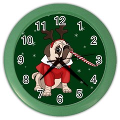 Pug Xmas Color Wall Clocks by Valentinaart