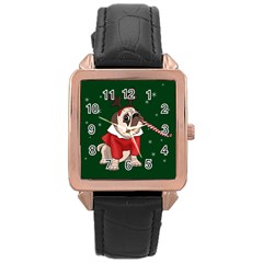 Pug Xmas Rose Gold Leather Watch  by Valentinaart