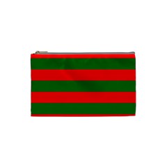 Red And Green Christmas Cabana Stripes Cosmetic Bag (small)  by PodArtist