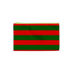 Red And Green Christmas Cabana Stripes Cosmetic Bag (xs) by PodArtist