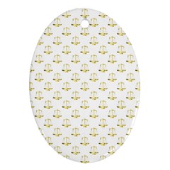 Gold Scales Of Justice On White Repeat Pattern All Over Print Ornament (oval) by PodArtist