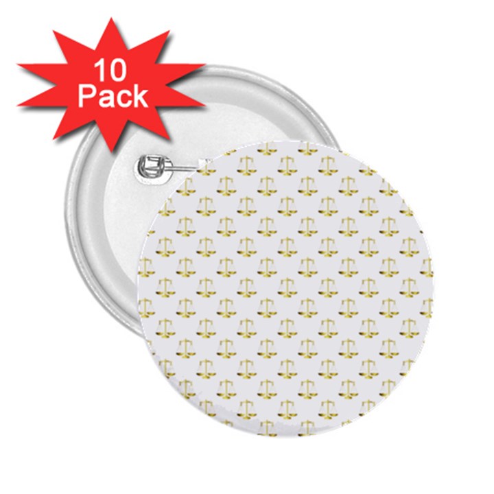 Gold Scales Of Justice on White Repeat Pattern All Over Print 2.25  Buttons (10 pack) 