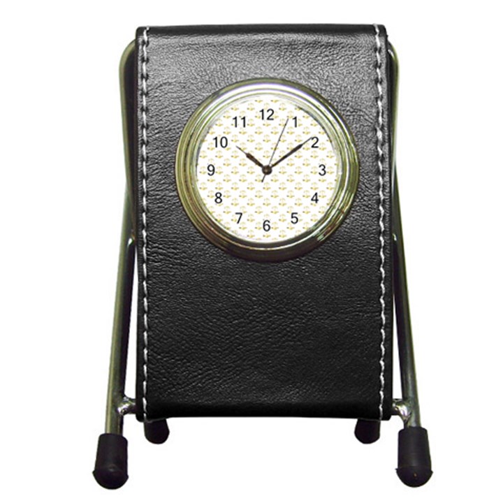 Gold Scales Of Justice on White Repeat Pattern All Over Print Pen Holder Desk Clocks