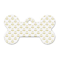Gold Scales Of Justice On White Repeat Pattern All Over Print Dog Tag Bone (one Side) by PodArtist