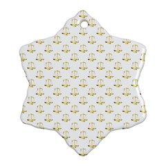 Gold Scales Of Justice On White Repeat Pattern All Over Print Ornament (snowflake) by PodArtist