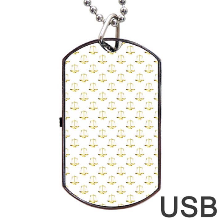 Gold Scales Of Justice on White Repeat Pattern All Over Print Dog Tag USB Flash (One Side)