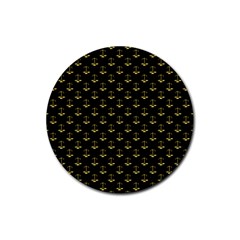 Gold Scales Of Justice On Black Repeat Pattern All Over Print  Rubber Coaster (round)  by PodArtist