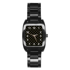 Gold Scales Of Justice On Black Repeat Pattern All Over Print  Stainless Steel Barrel Watch by PodArtist