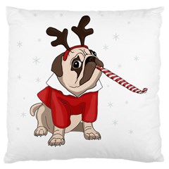 Pug Xmas Large Flano Cushion Case (one Side) by Valentinaart