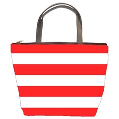 Christmas Red And White Cabana Stripes Bucket Bags by PodArtist