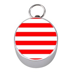 Christmas Red And White Cabana Stripes Mini Silver Compasses by PodArtist