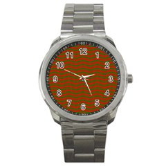 Christmas Red And Green Chevron Zig Zag Stripes Sport Metal Watch by PodArtist