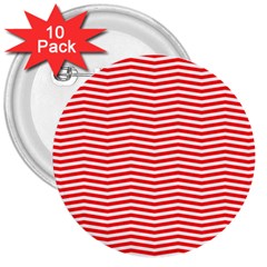 Christmas Red And White Chevron Stripes 3  Buttons (10 Pack)  by PodArtist