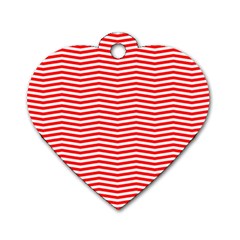 Christmas Red And White Chevron Stripes Dog Tag Heart (one Side) by PodArtist