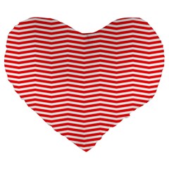 Christmas Red And White Chevron Stripes Large 19  Premium Flano Heart Shape Cushions by PodArtist