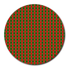 Large Red And Green Christmas Gingham Check Tartan Plaid Round Mousepads by PodArtist