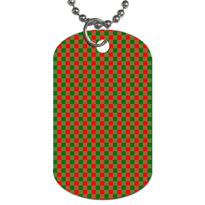 Large Red and Green Christmas Gingham Check Tartan Plaid Dog Tag (One Side)