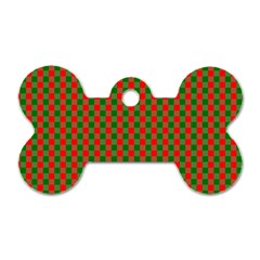 Large Red And Green Christmas Gingham Check Tartan Plaid Dog Tag Bone (two Sides) by PodArtist