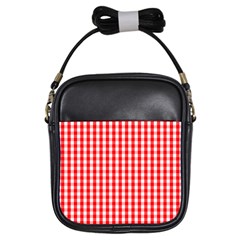 Large Christmas Red And White Gingham Check Plaid Girls Sling Bags by PodArtist