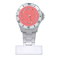 Large Christmas Red And White Gingham Check Plaid Plastic Nurses Watch by PodArtist